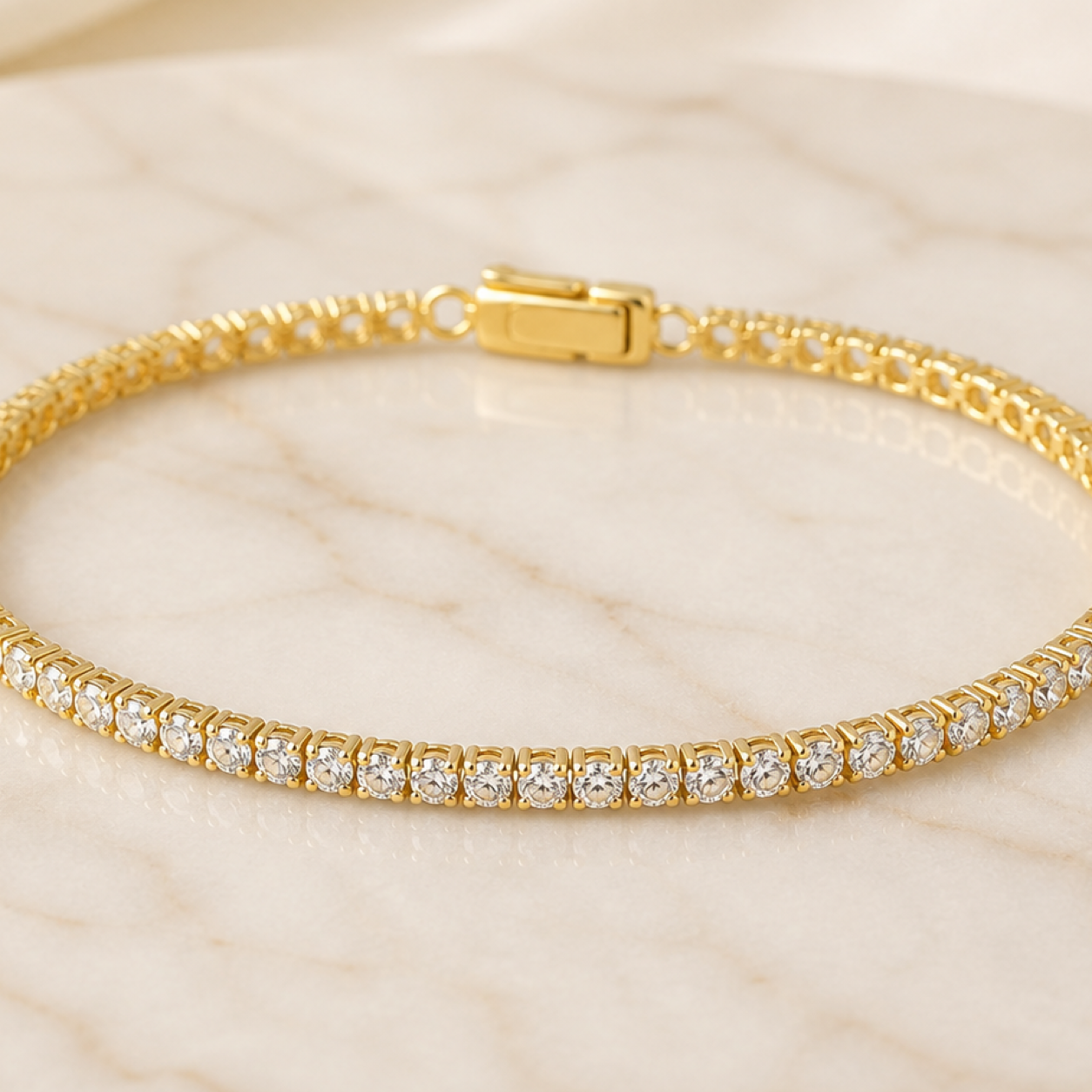 925 Silber Tennisarmband mit Zirkonia vergoldet - Detailansicht