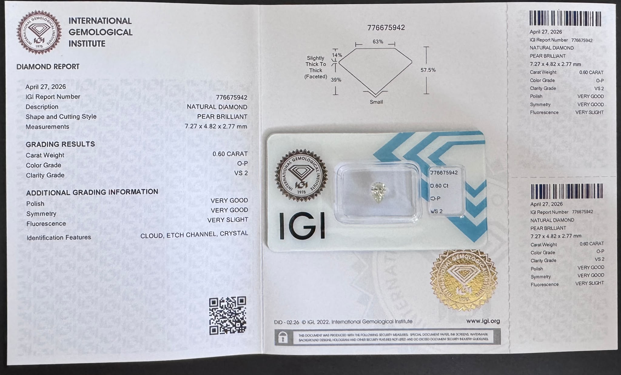 0,60 Karat Natürlicher Diamant Birnenschliff VS2 | IGI Zertifiziert