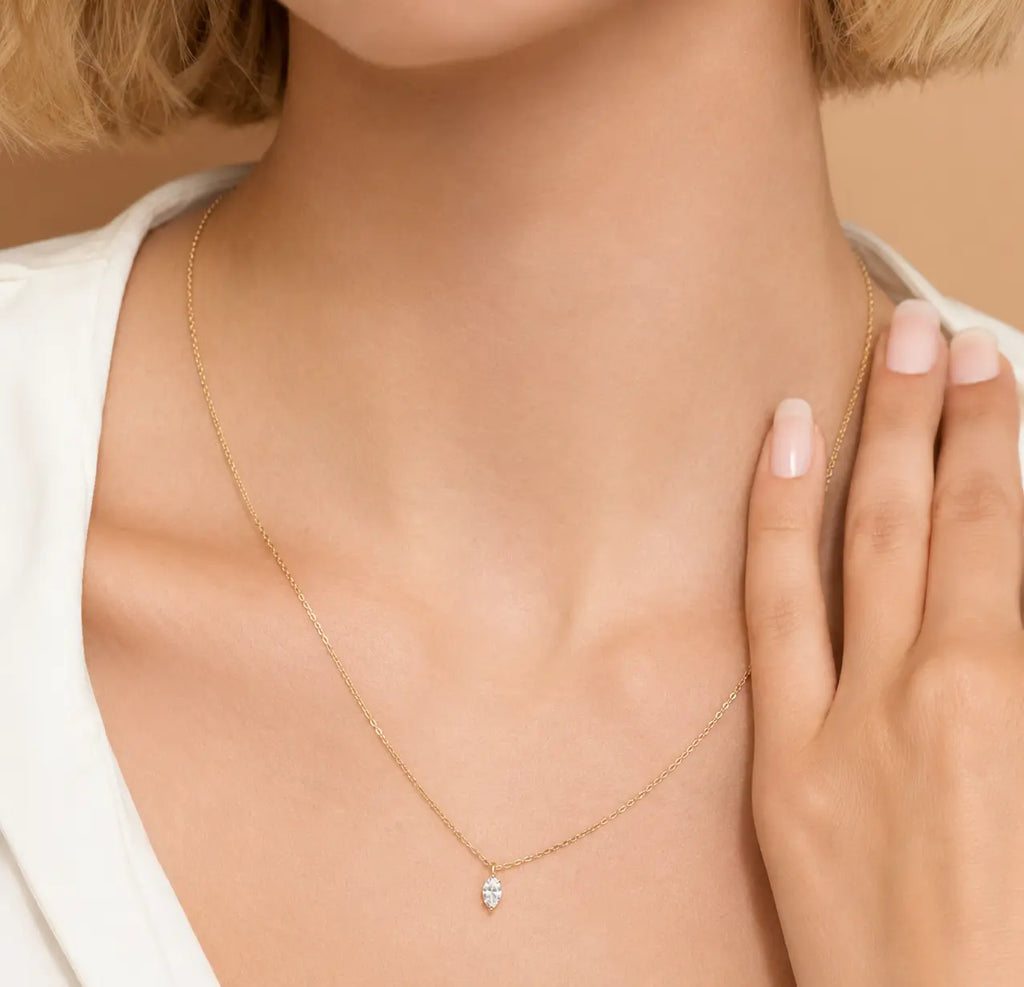 14K Gold Marquise Moissanit Halskette | Zertifizierter Solitär Anhänger | Flora Diamonds Flora Diamonds