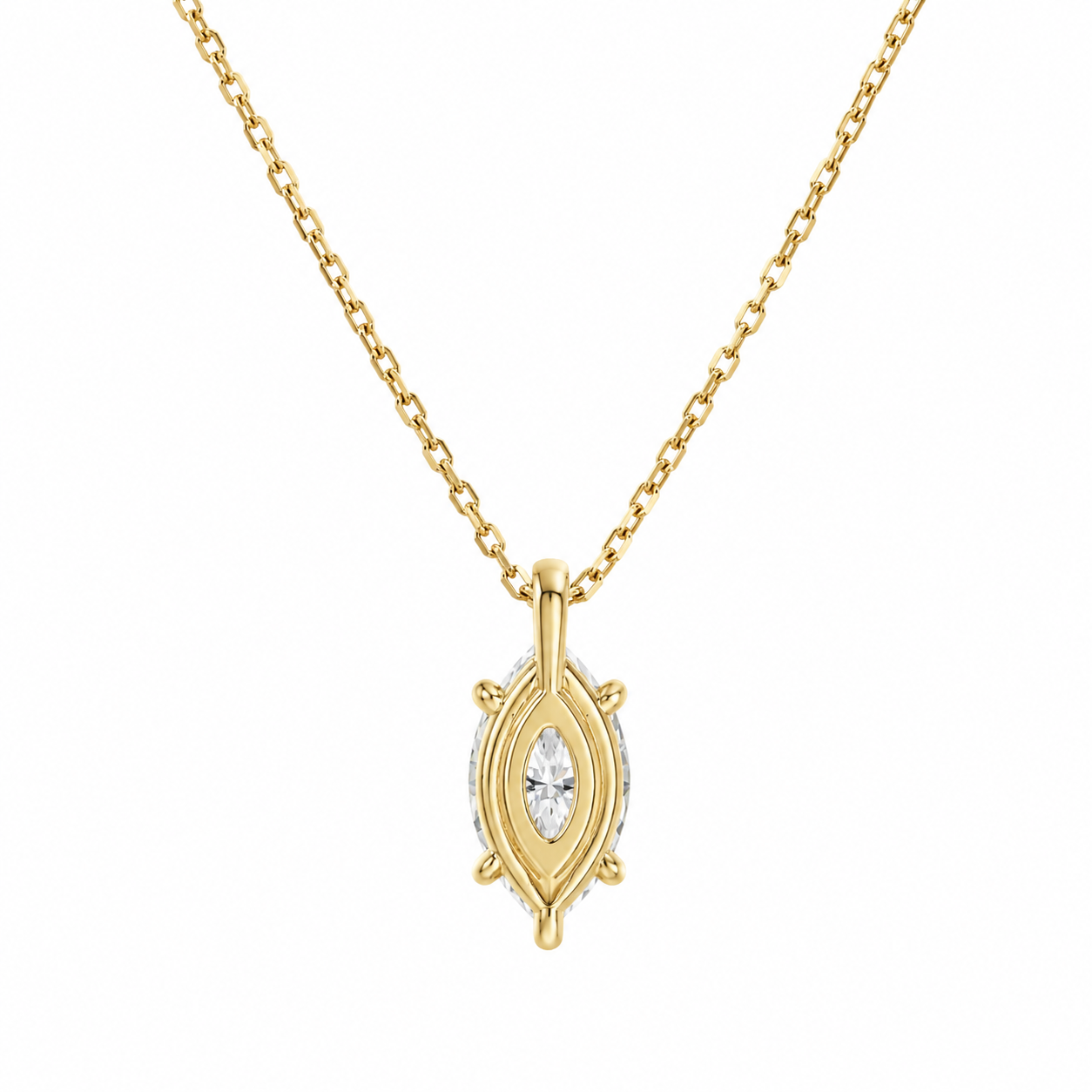 14K Gold Marquise Moissanit Halskette | Zertifizierter Solitär Anhänger | Flora Diamonds