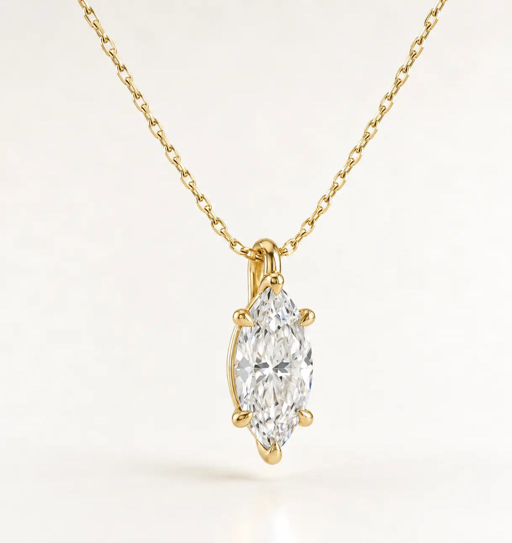 14K Gold Marquise Moissanit Halskette | Zertifizierter Solitär Anhänger | Flora Diamonds Flora Diamonds