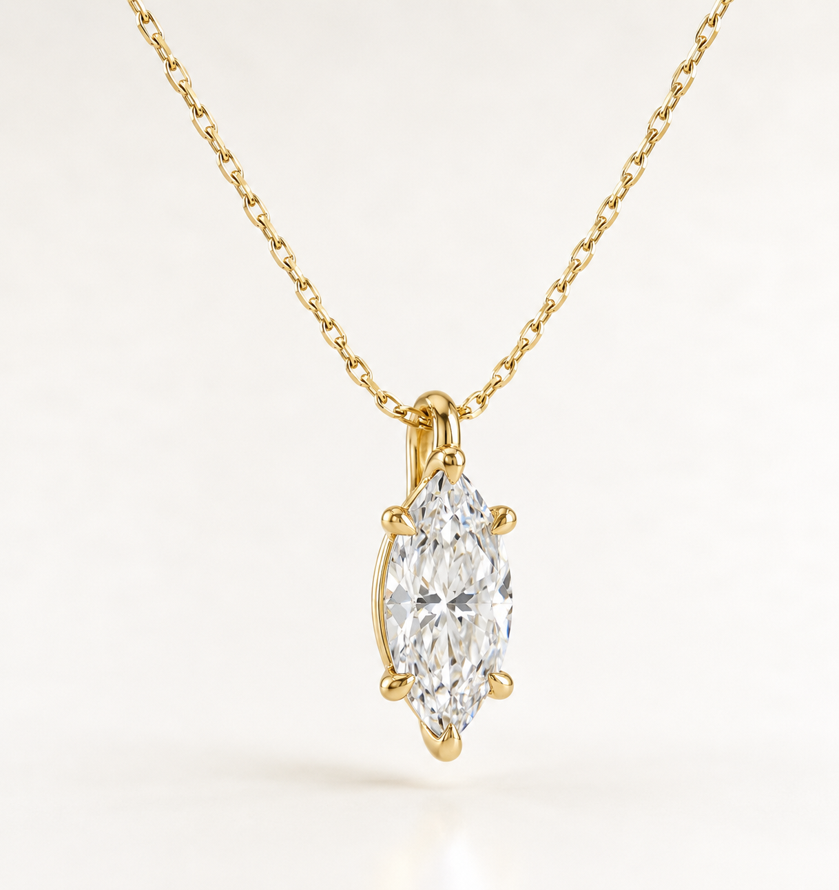 14K Gold Marquise Moissanit Halskette | Zertifizierter Solitär Anhänger | Flora Diamonds